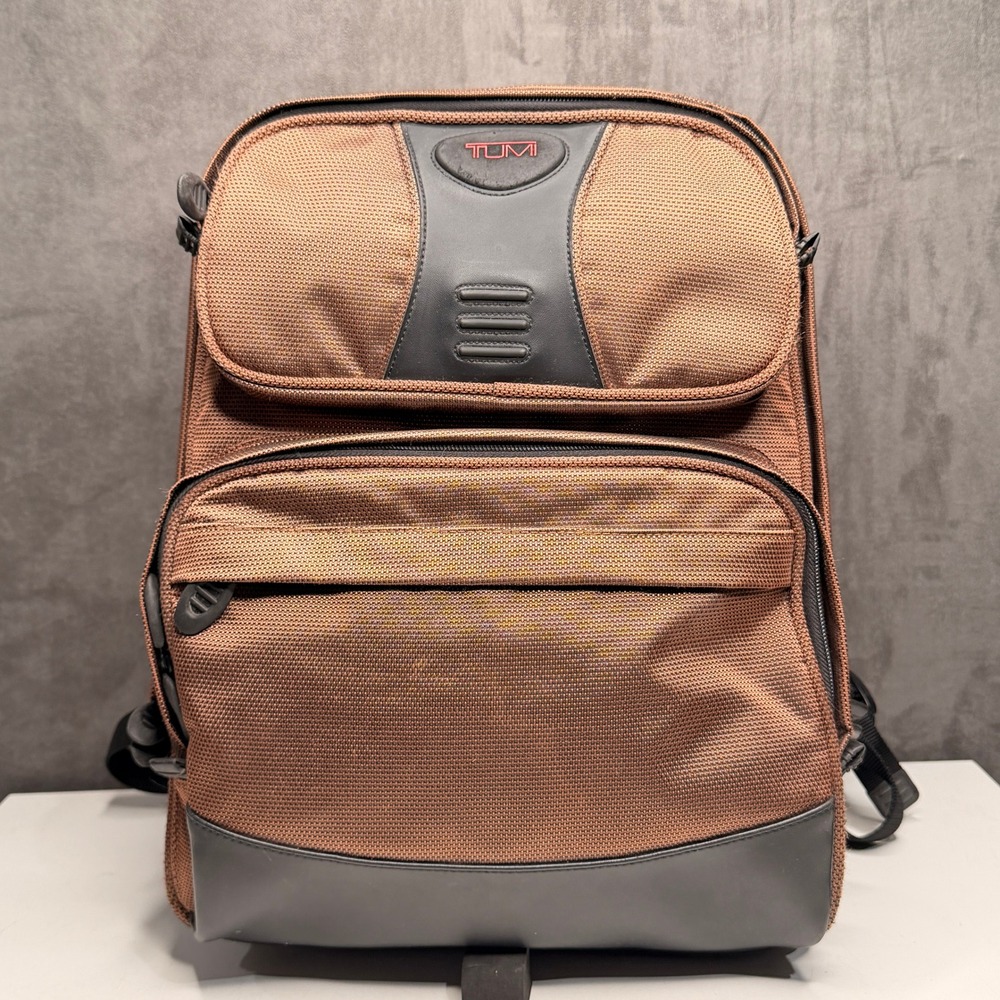 Vintage Tumi T2 Backpack Mens Large Brown Nylon Multi-Pocket Travel Laptop Bag